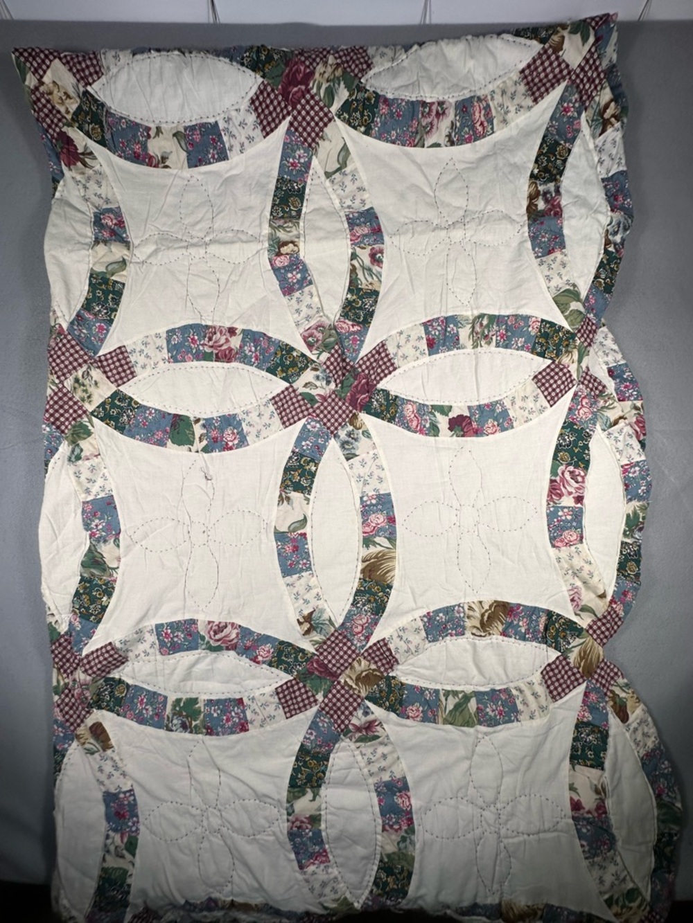 Vintage American Pacific Twin Quilt - Pink Blue Floral Patchwork Cottagecore